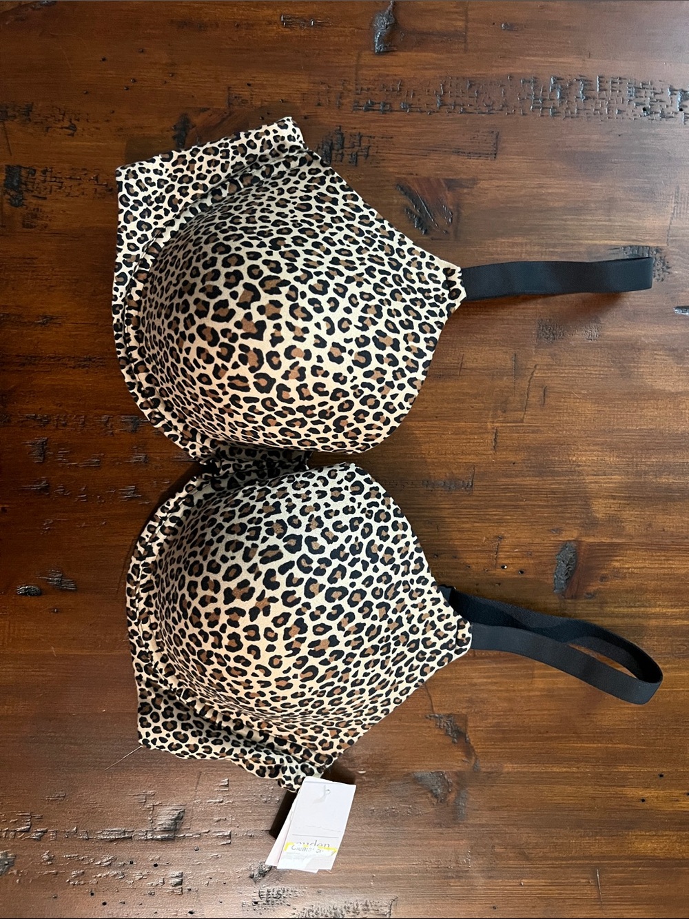 Auden Leopard Print Padded Bra with Black Straps 42DD